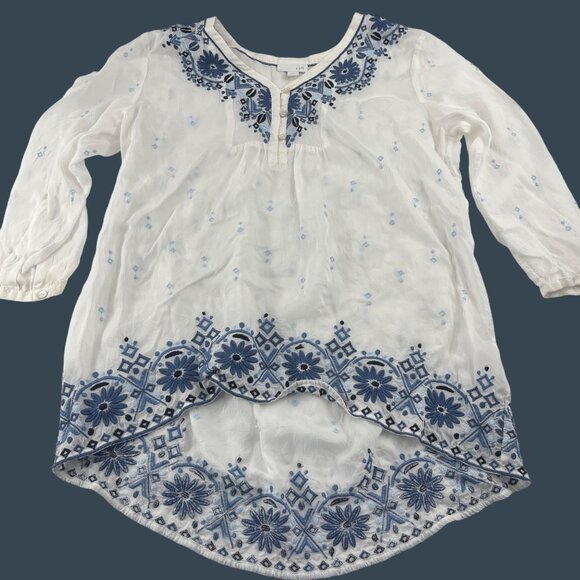 J.Jill Womens White & Blue Embroidered Tunic Top XS Boho‎ Blouse - Picture 1 of 5